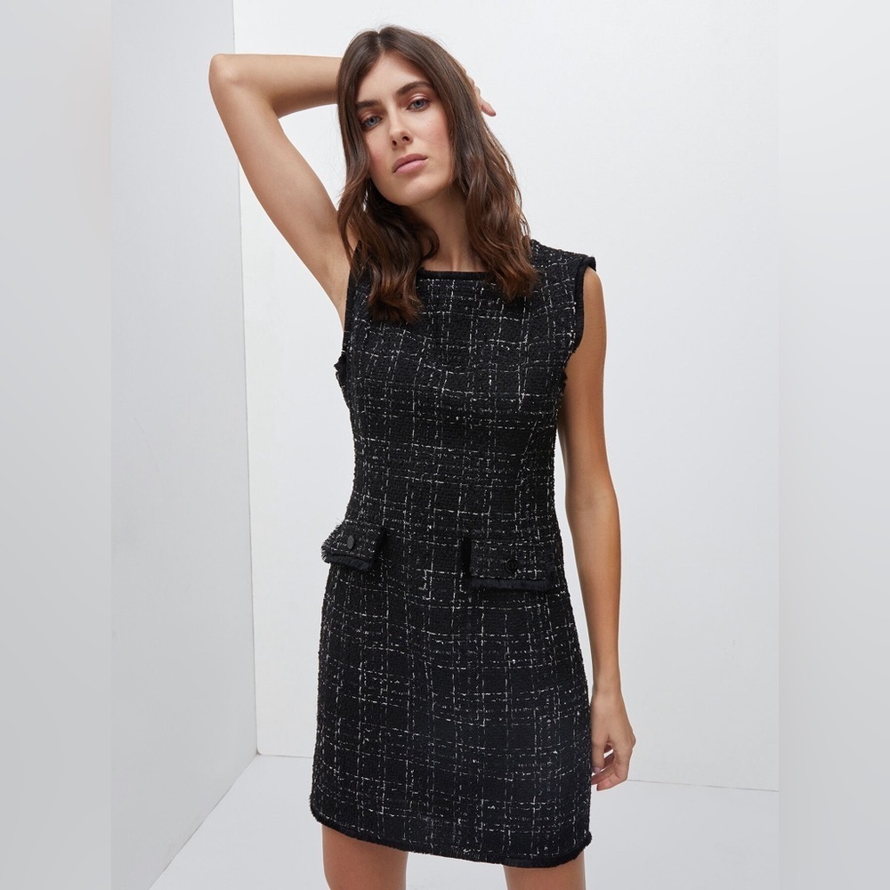 NWT MOTIVI CHEQUERED PATTERN TWEED SHEATH DRESS SZ 6